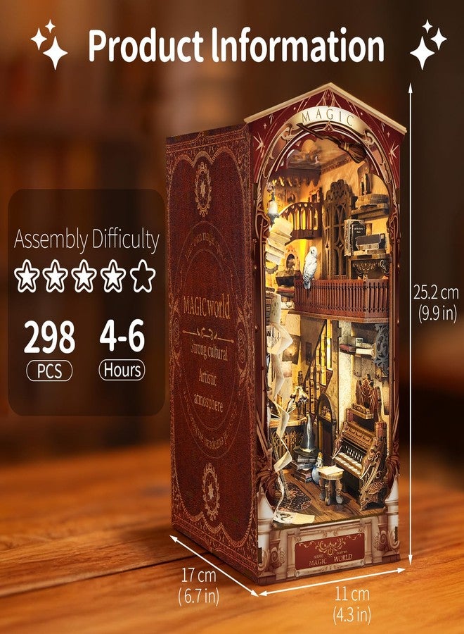 بيليف مجموعة ركن الكتب من بيلييف، مجموعة بيت الدمى المصغر، أحجية خشبية ثلاثية الأبعاد للكبار والمراهقين، ديكور ركن الكتب مع إضاءة LED، هدايا للنساء والمراهقات ومحبي الألغاز - عالم السحر - Image 3